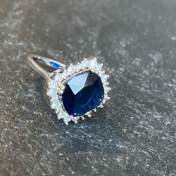 Sterling Silver Cubic Zirconia Blue Sapphire Ring - Picture 2 of 16